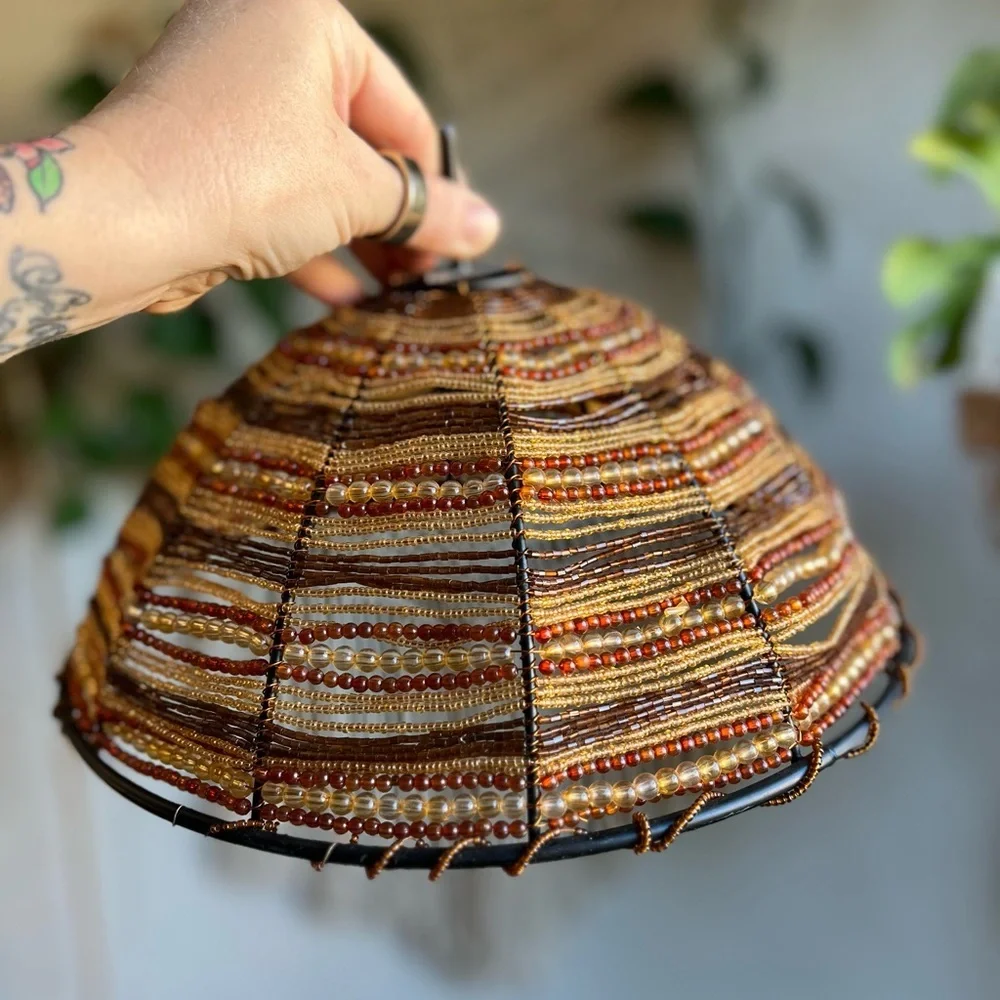 Beaded Food Cover Dome Fly Cover Cloche Boho Table Décor Wire Food Protector